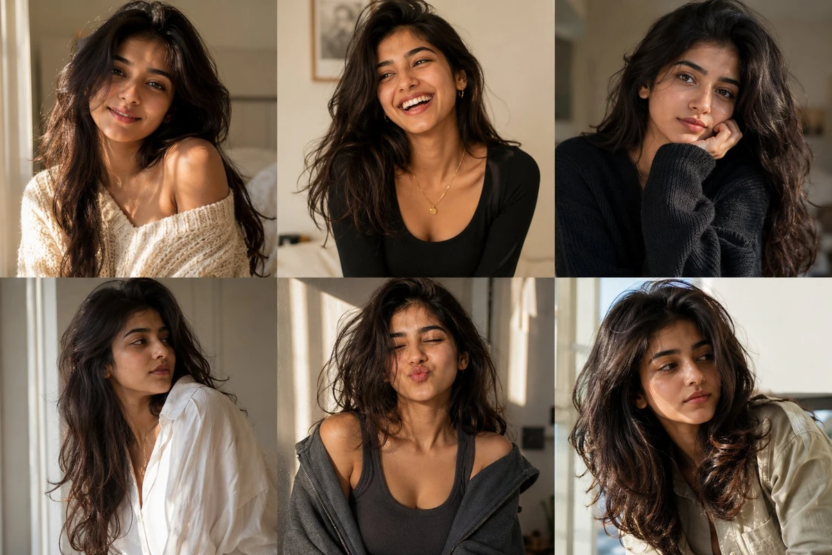 A 3×2 editorial photo collage featuring six candid close-up portraits of...