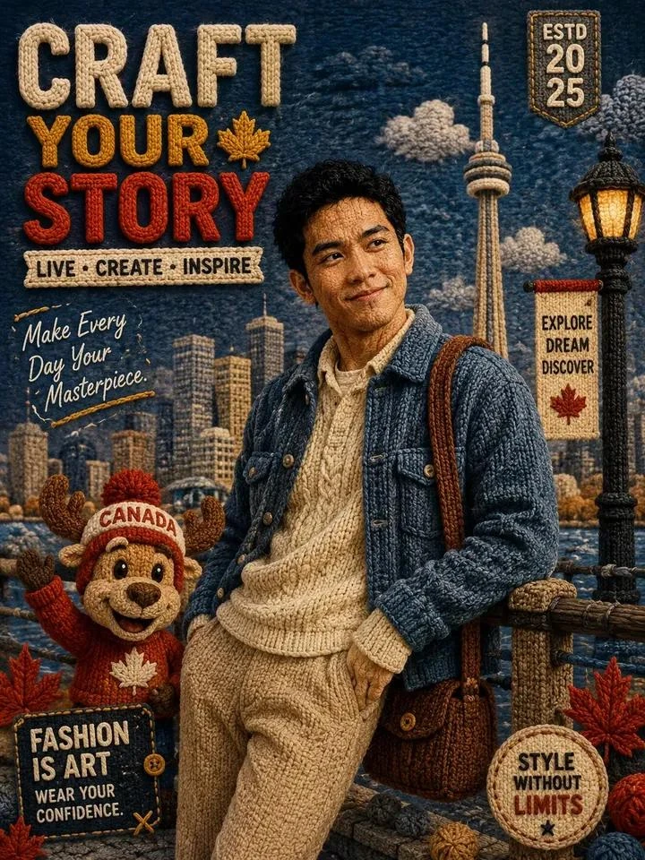 A premium-quality poster in a highly detailed Knitted Wool / Stop-Motion...