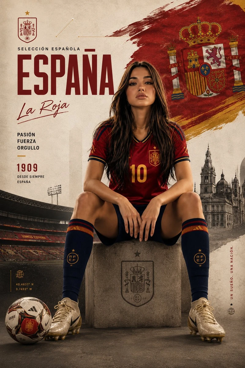 Ultra-realistic sports poster, full-body female football player wearing S...