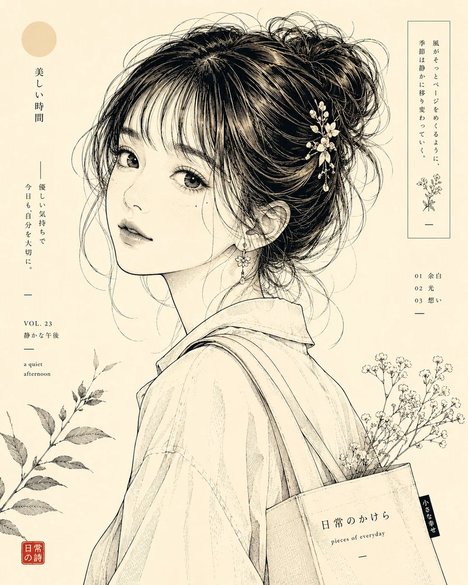 Transform the person in the photo into Contemporary Japanese line-art ill...