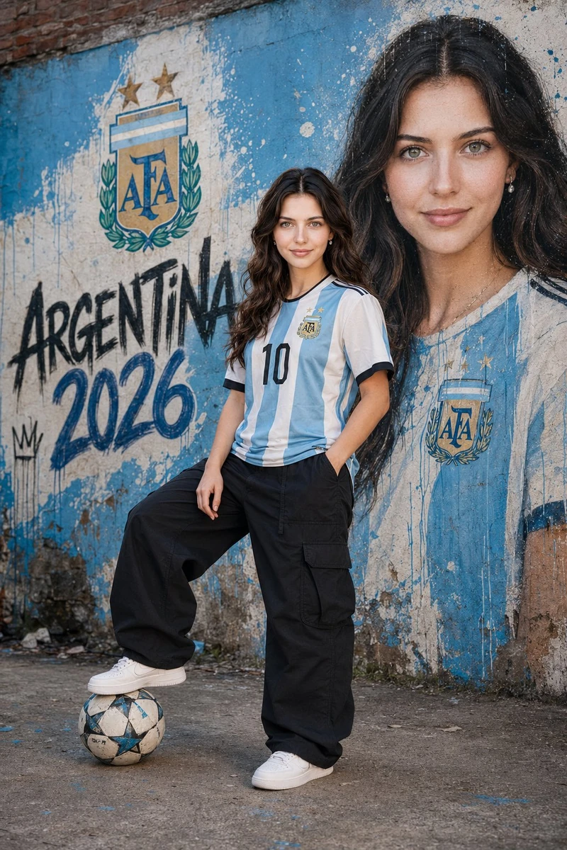 A confident young woman standing with one foot on a soccer ball, wearing...