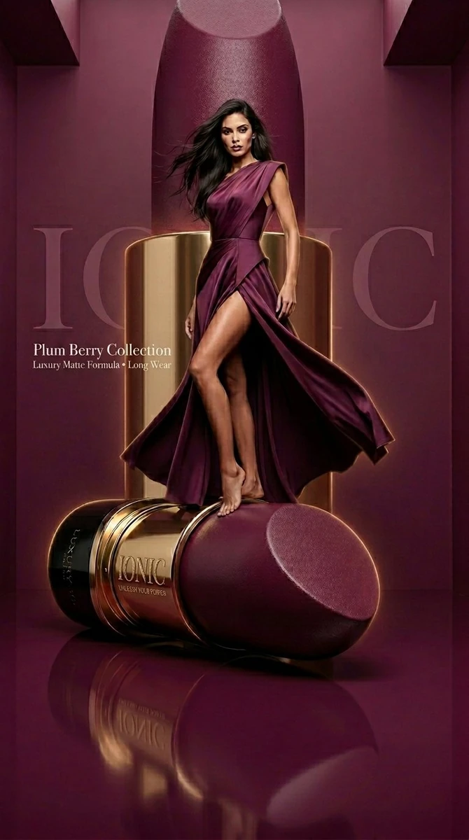 Ultra-luxury avant-garde beauty campaign, oversized sculptural lipstick a...