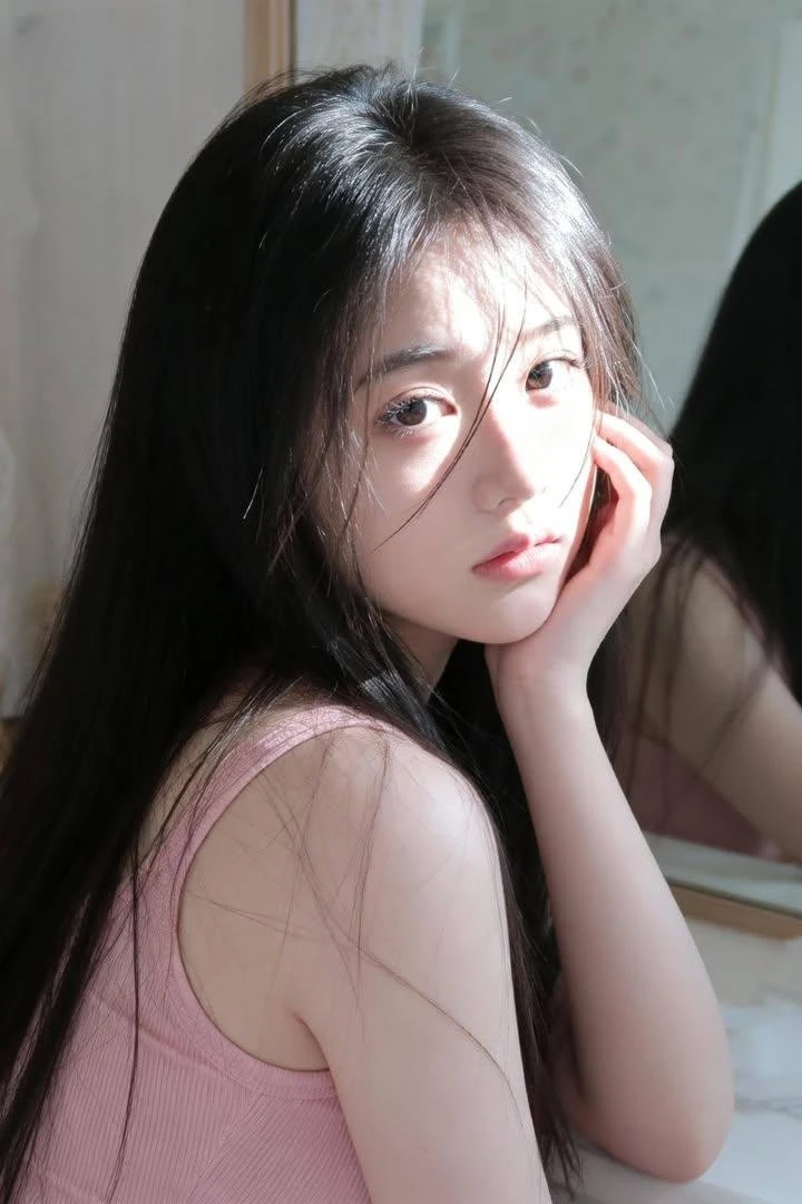 Ultra-realistic portrait of a beautiful young East Asian woman with long,...