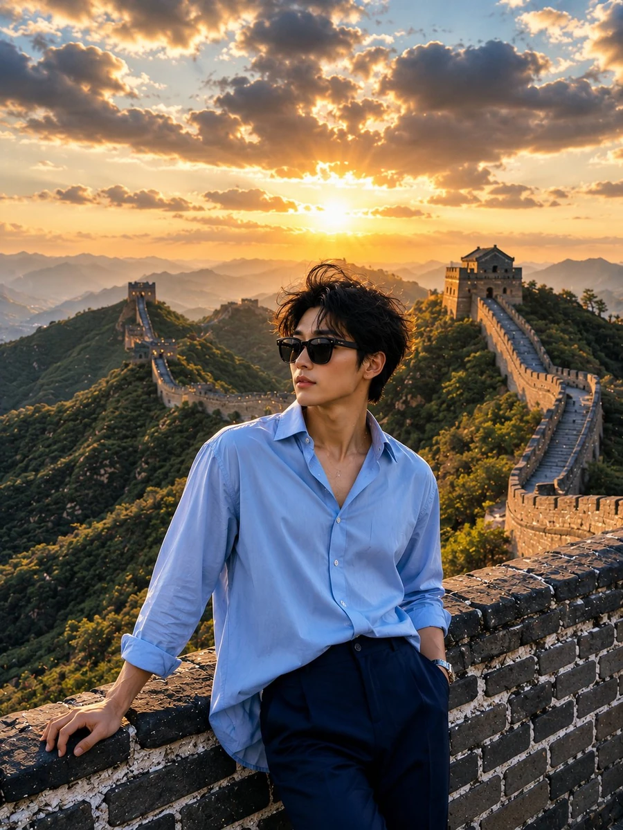 Ultra-realistic travel photography of a stylish young woman standing on t...