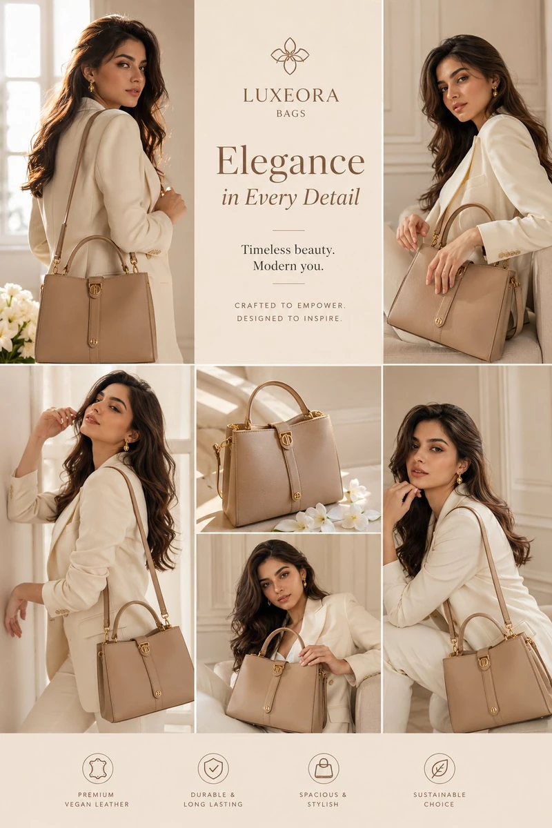 Ultra-premium luxury fashion advertisement collage, beautiful elegant fem...