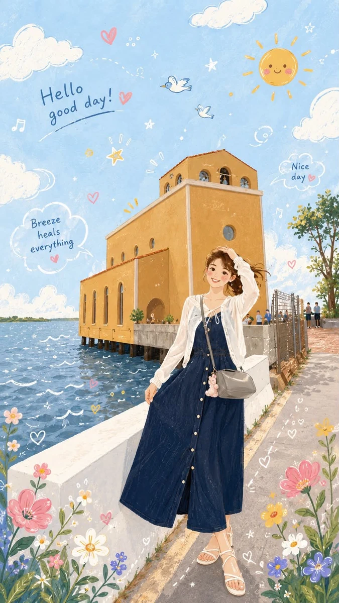 Transform this photo into a warm, soothing Folk Flat Illustration style....