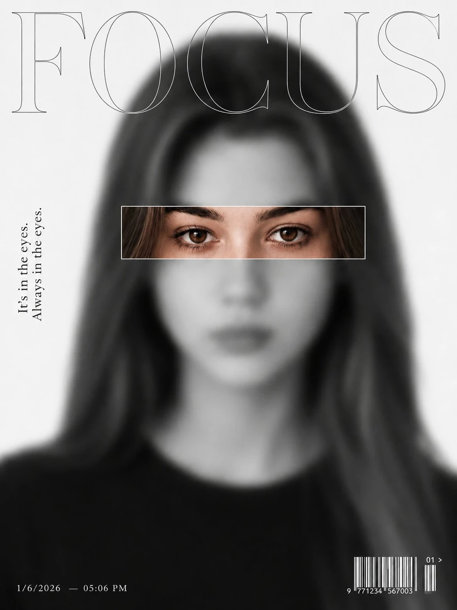 Editorial magazine cover portrait, ultra-minimalist fashion editorial des...