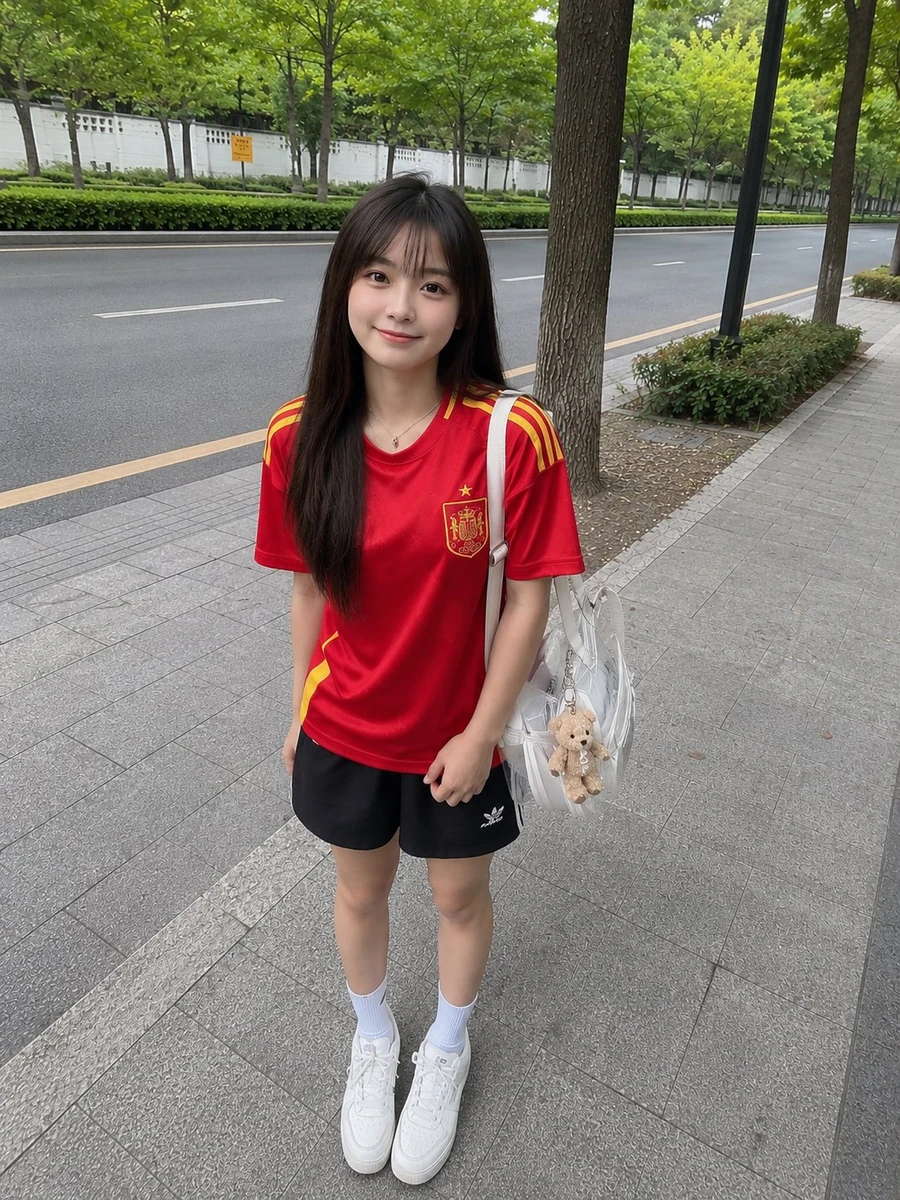 Young Japanese girl with long straight dark brown hair and soft bangs, we...
