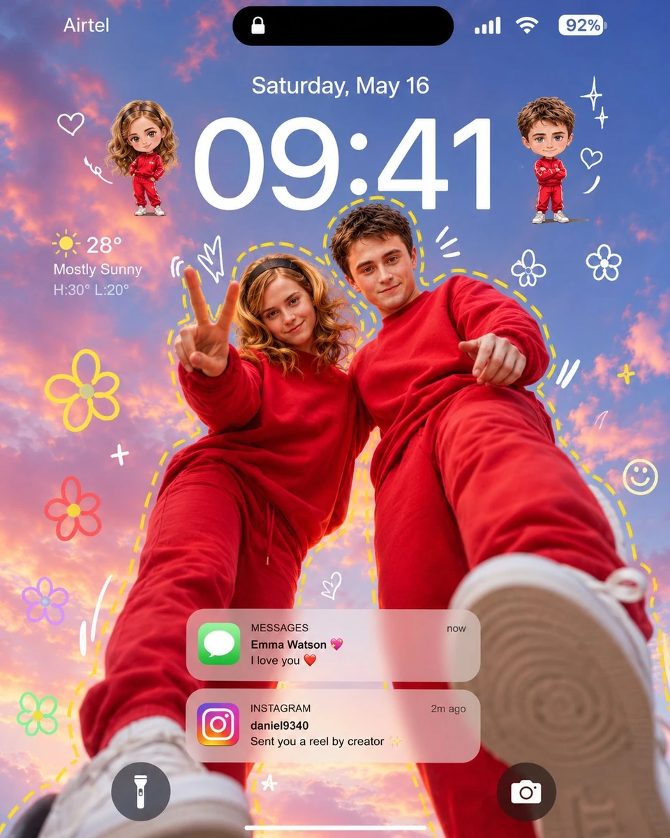 Ultra realistic iPhone lockscreen wallpaper, stylish young couple photogr...