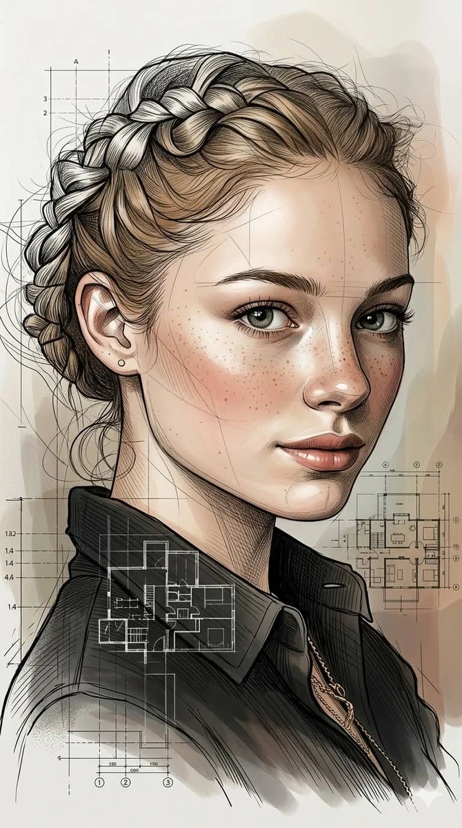 A highly refined hybrid portrait illustration style blending expressive a...