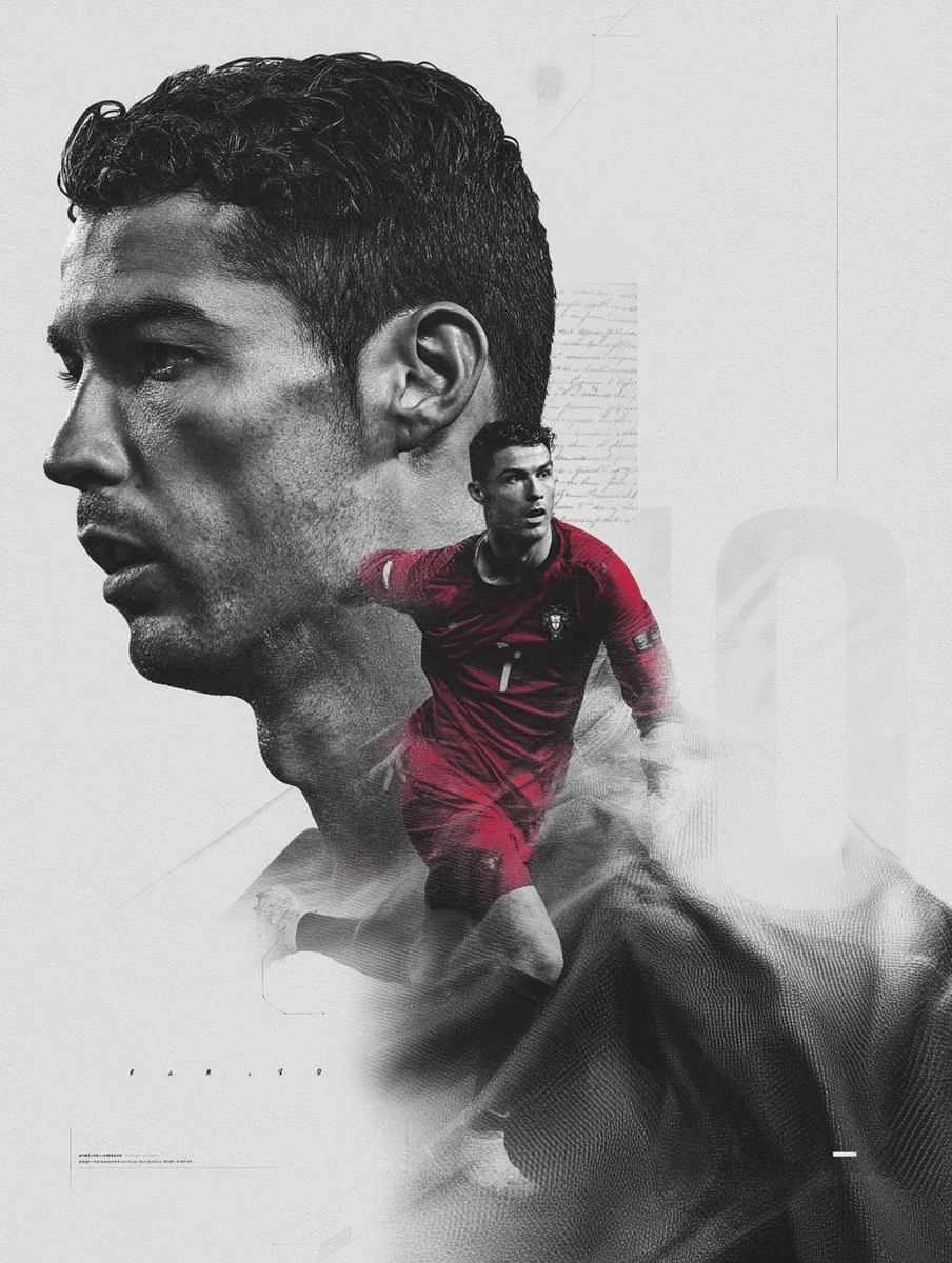 A dramatic double exposure portrait of a professional football player, la...