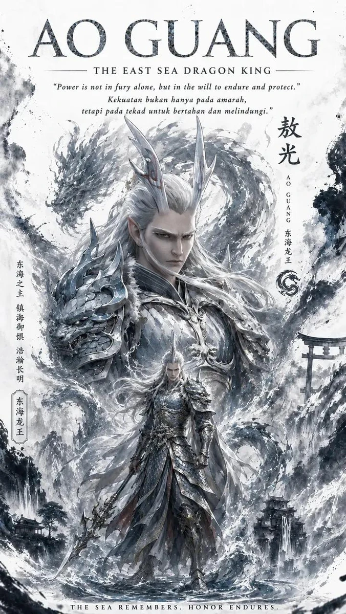 `Epic fantasy book cover art of Ao Run, the West Sea Dragon King. Majesti...