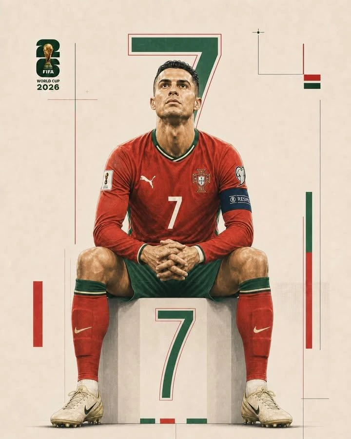 High-quality digital sports poster for FIFA World Cup 2026. Cristiano Ron...
