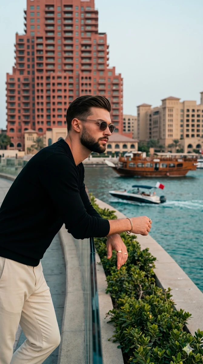 A candid, serious profile shot of a male subject leaning casually into th...