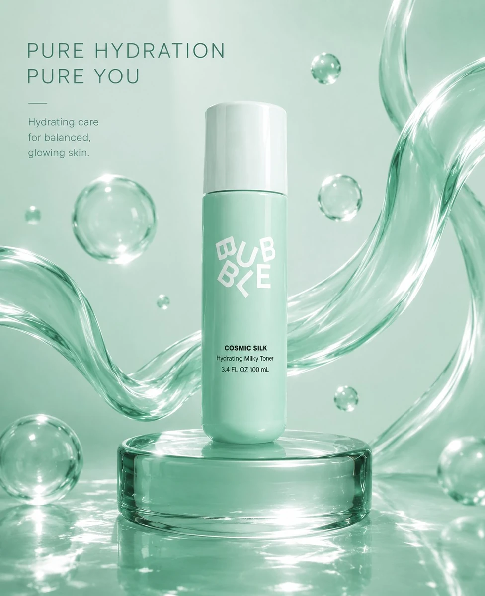 (Luxury skincare product advertisement), (cool mint-green pastel theme),...