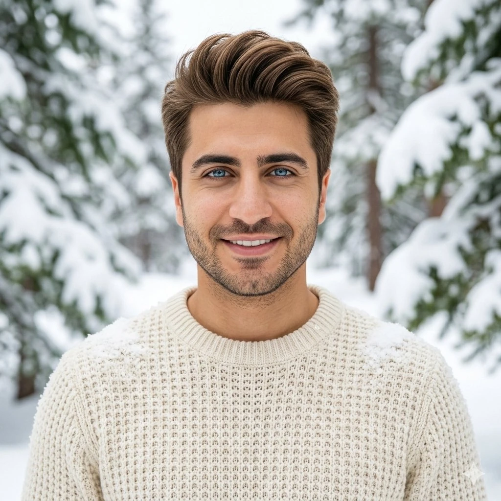 Ultra-realistic close-up portrait photograph of a handsome young man in h...