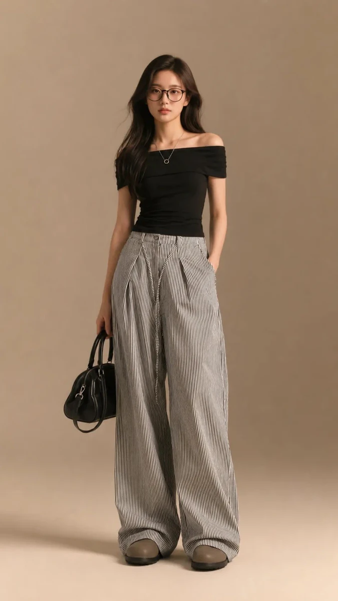 Ultra-realistic full-body fashion portrait of a young woman standing conf...