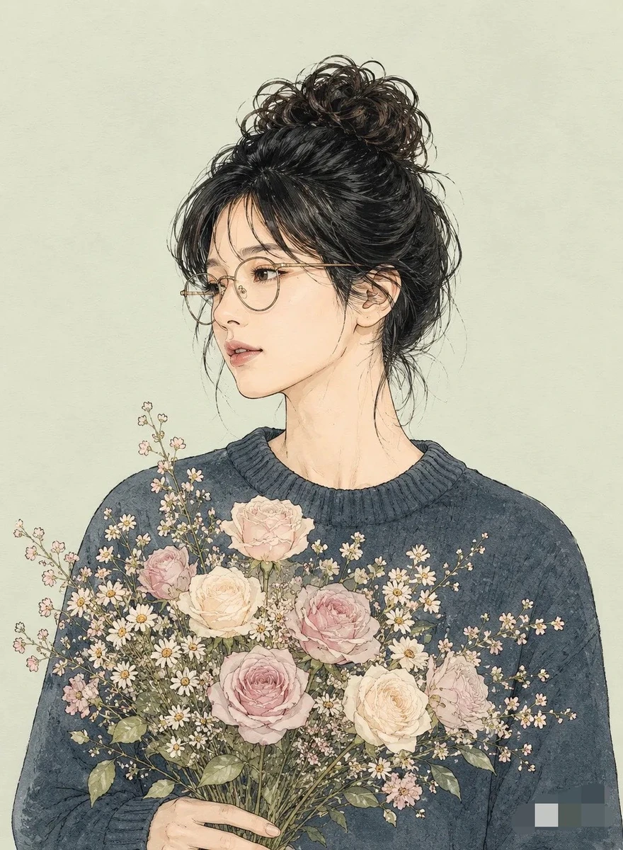 A precise line art illustration portrait in the distinctive Miki style,...