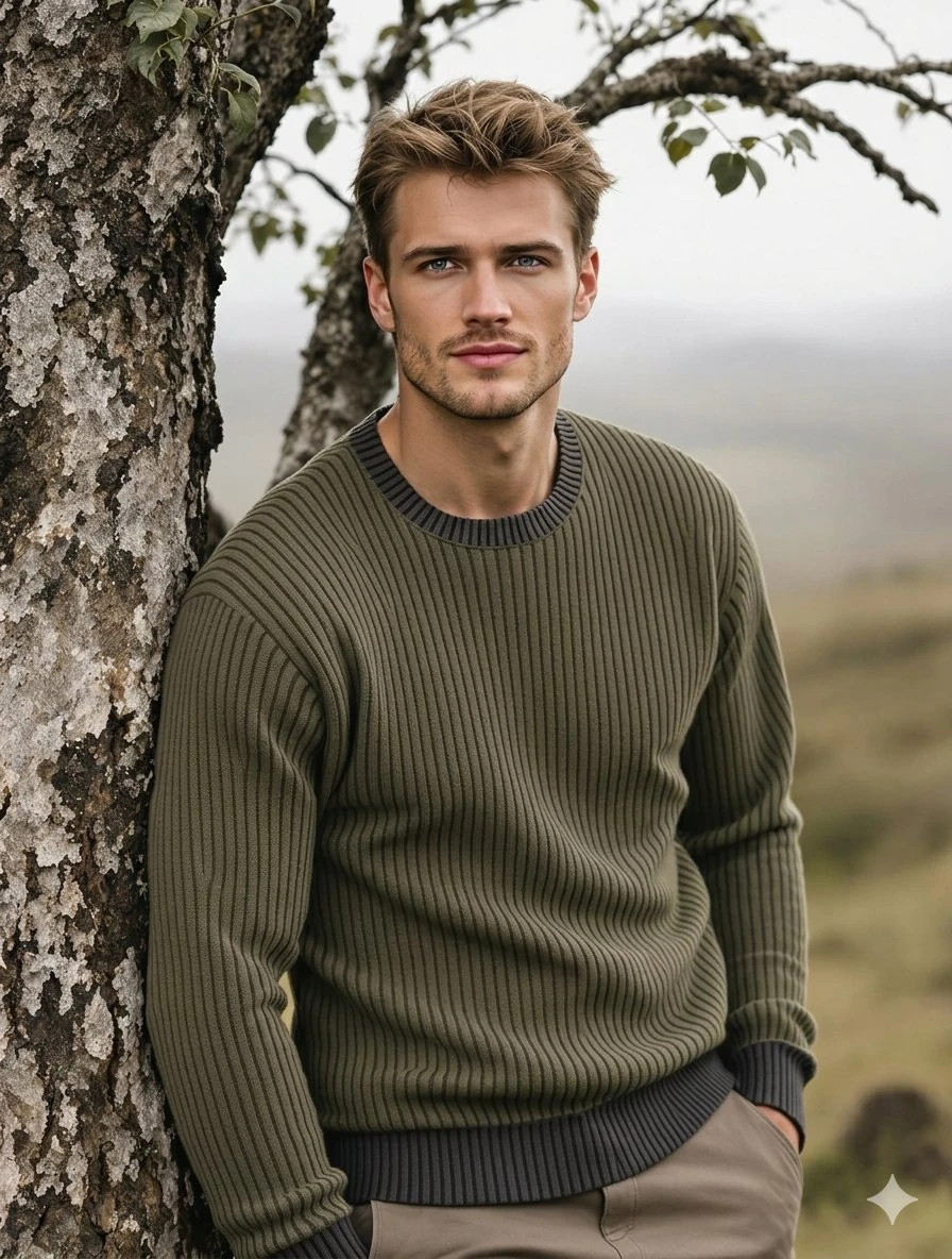 A highly detailed, photorealistic portrait of a handsome young man in his...
