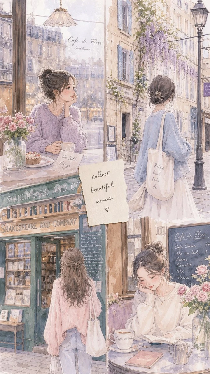 Dreamy watercolor fashion illustration of a gentle young woman traveling...