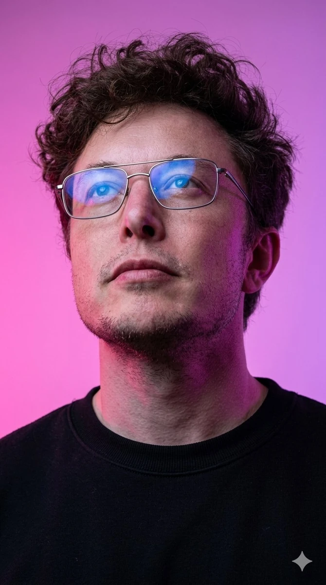 Hyper-realistic close-up portrait of Elon Musk, young adult version with...
