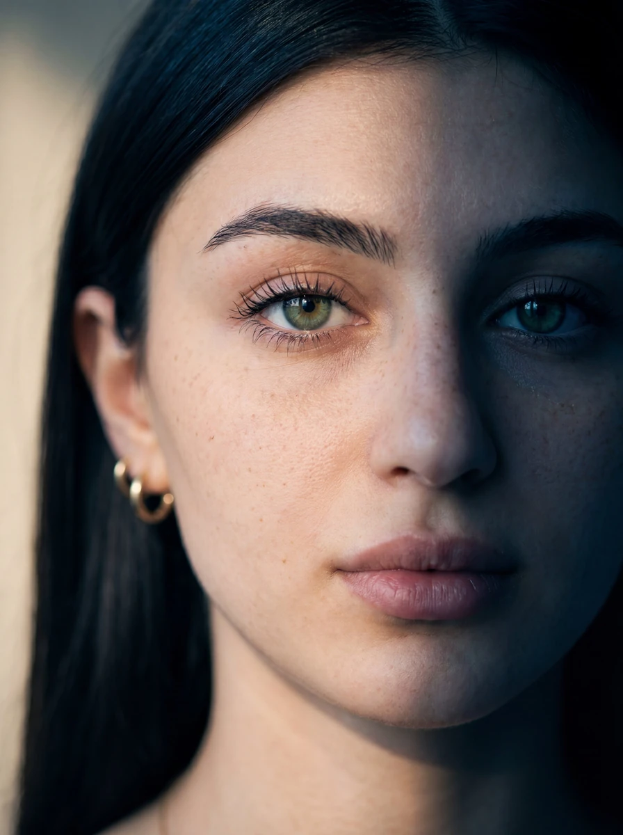 Ultra-realistic close-up portrait of a young woman with fair skin and sub...
