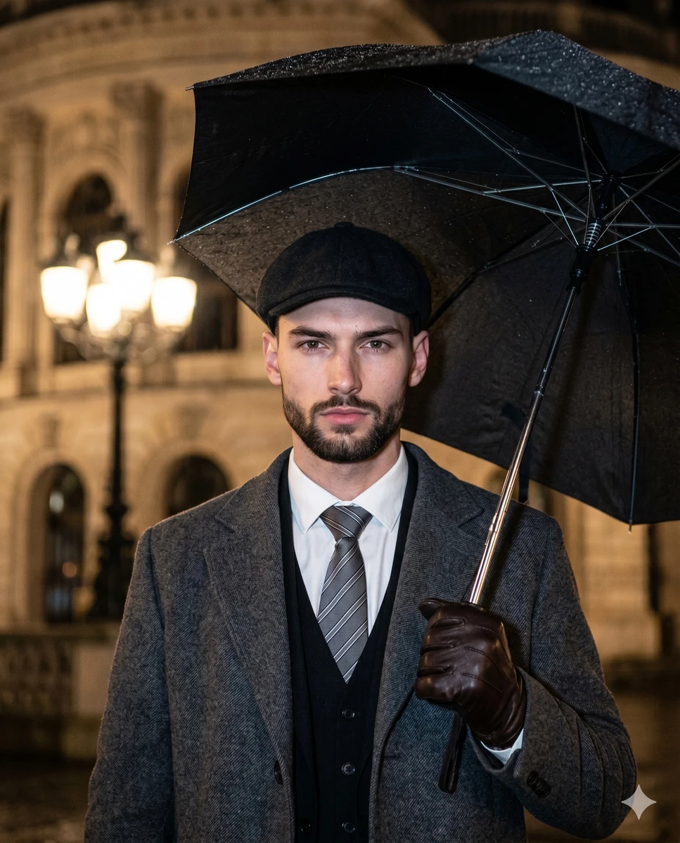 A young male with a textured short beard stands perfectly centered, facin...