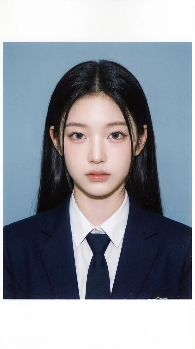 Photorealistic printed portrait of a young woman using the exact same fac...