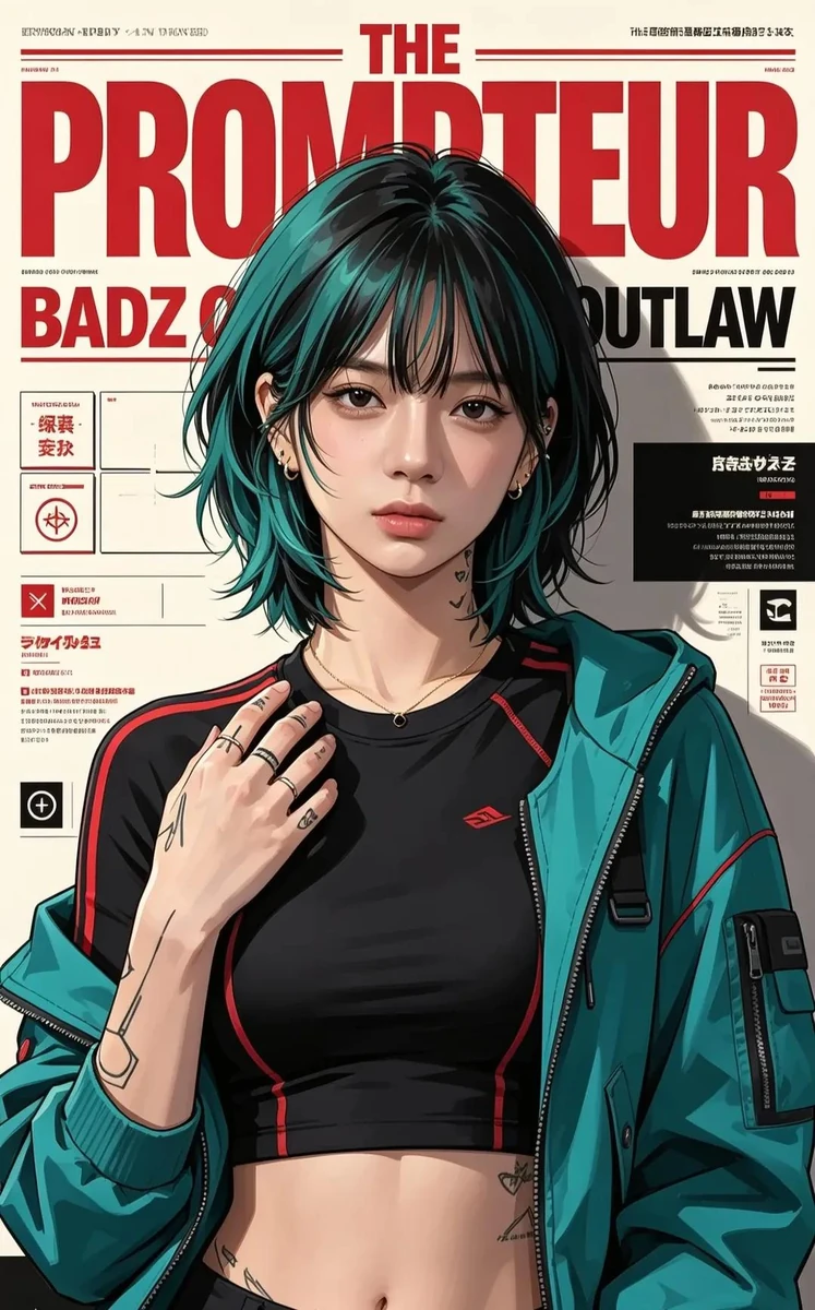 Ultra-detailed anime/editorial magazine cover illustration of a stylish c...