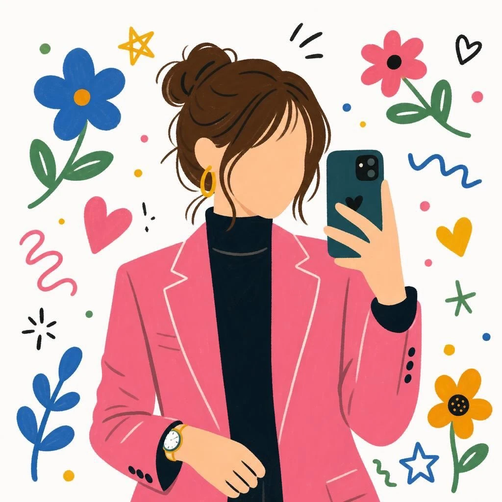 Cute faceless girl illustration in modern flat cartoon style, brown messy...
