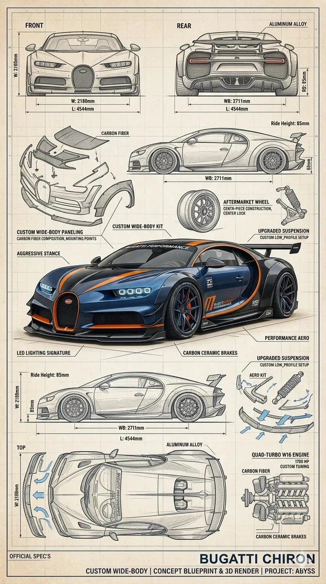 Highly detailed technical blueprint sketch and realistic 3D–render fusion...