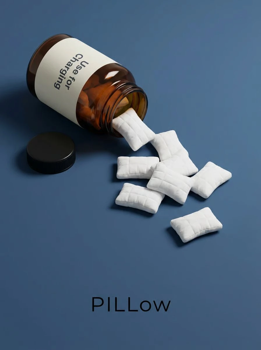 Minimalist advertising still life featuring an oversized amber glass supp...