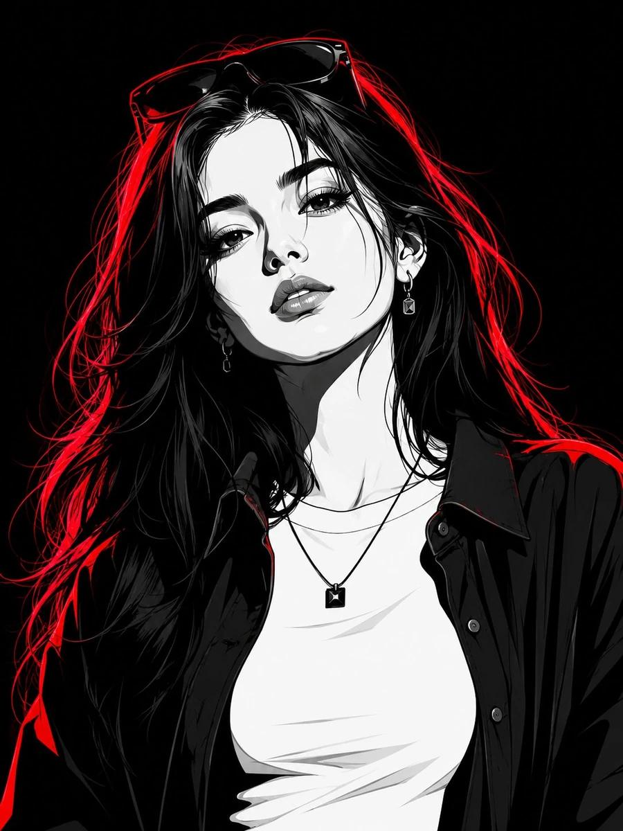 Transform the subject into a striking high-contrast monochrome vector por...