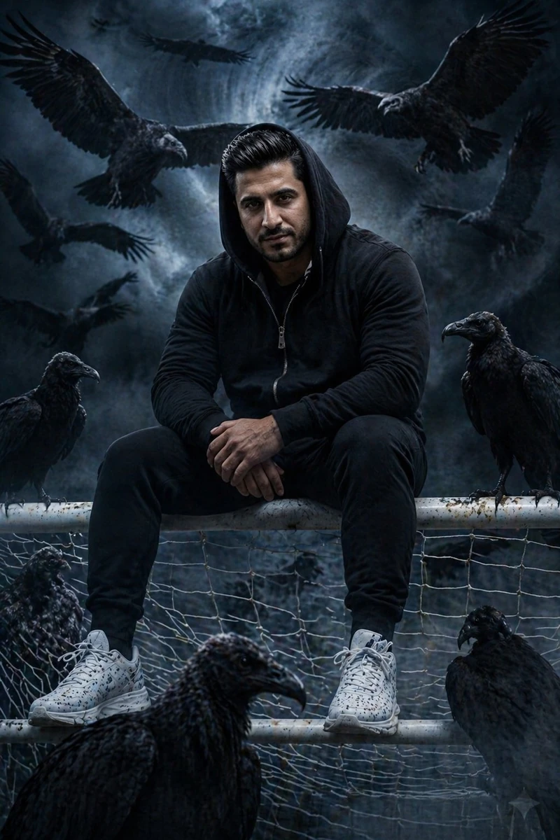 A highly detailed cinematic portrait of a handsome South Asian man in his...