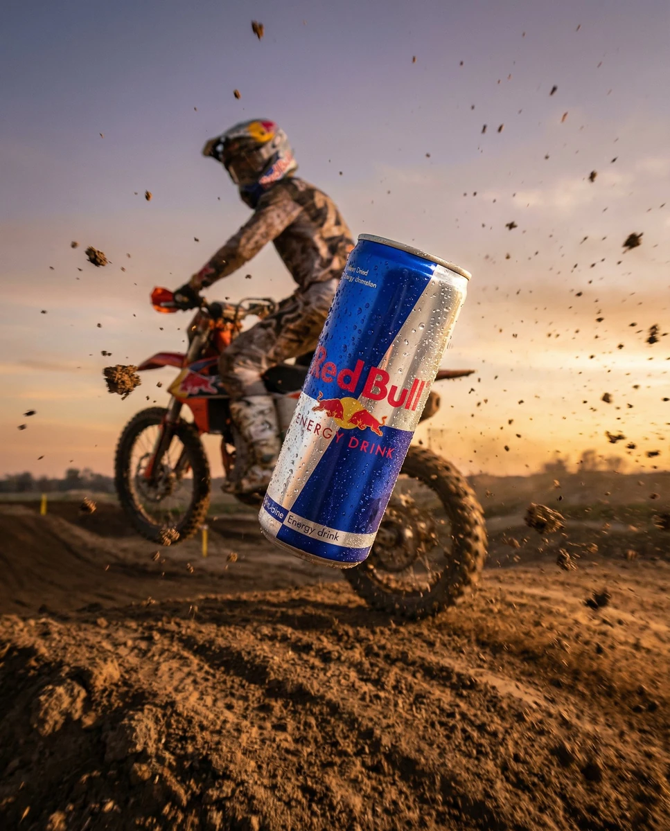 A high-speed action scene of a motocross rider jumping through mud, holdi...