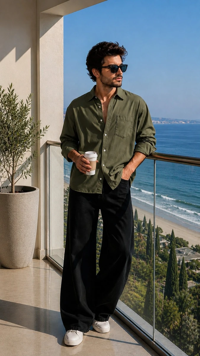 Ultra-realistic luxury lifestyle fashion portrait of a handsome young man...