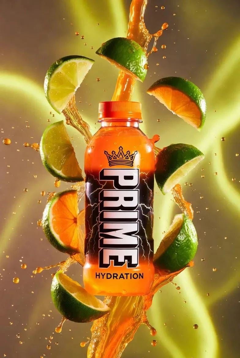 Bright neon oranges and lime slices collide mid-air, releasing glowing ju...
