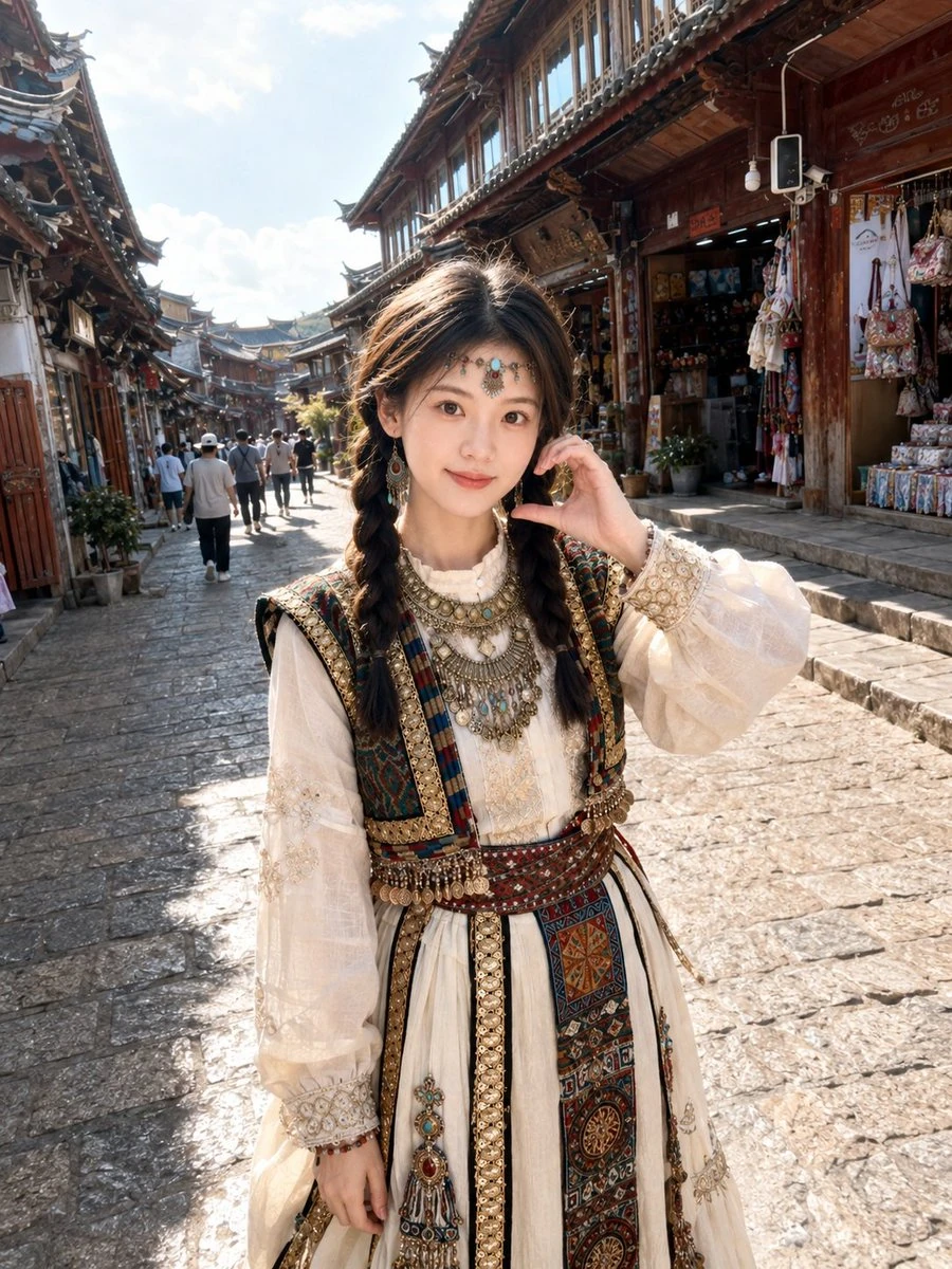 A traditional travel portrait under the sunlight of an old town
