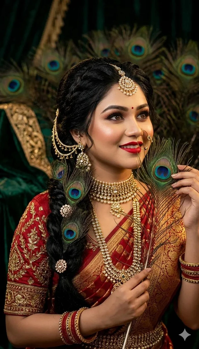 A beautiful Indian woman with long black hair and expressive eyes, holdin...