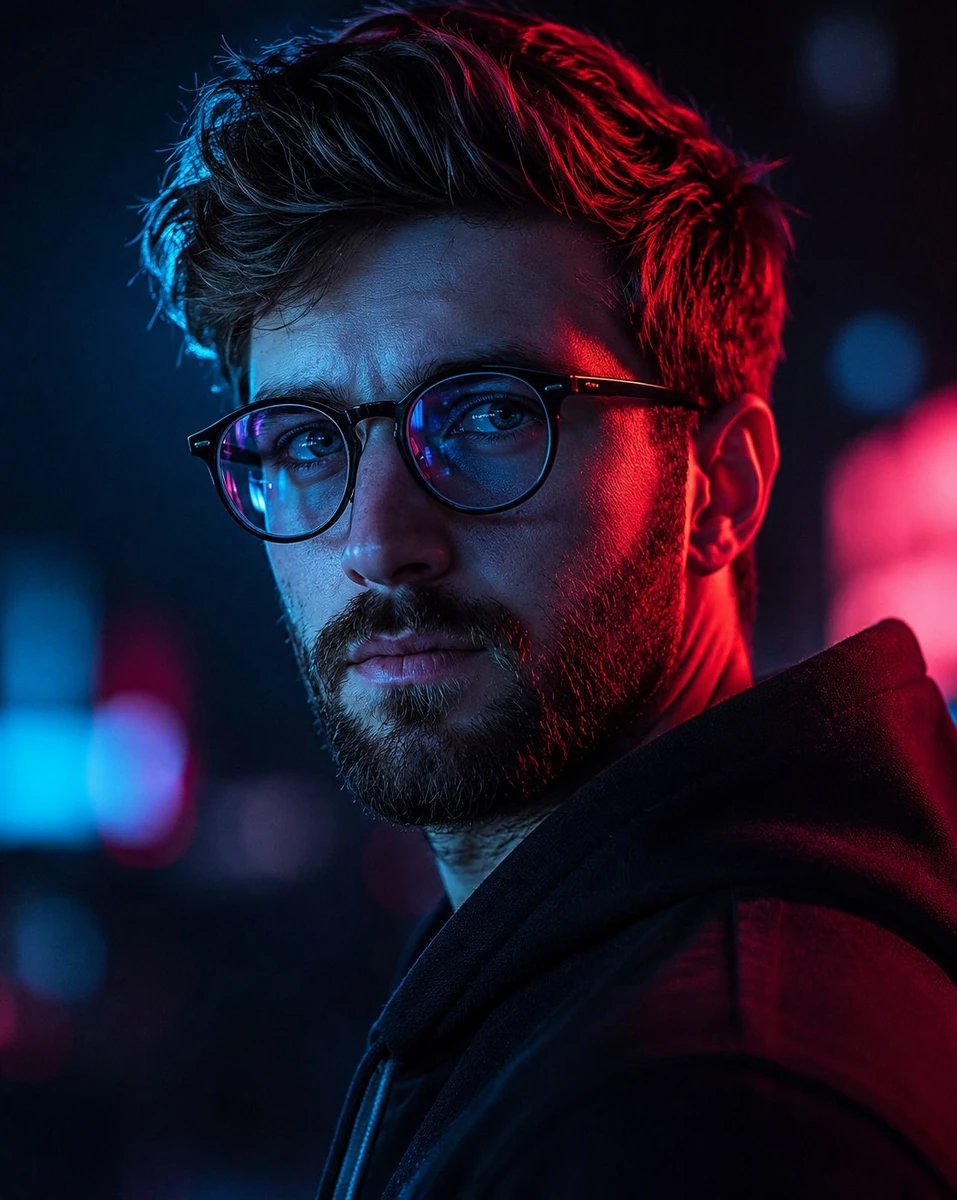 Cinematic close-up portrait of a man use image for face reference with sa...
