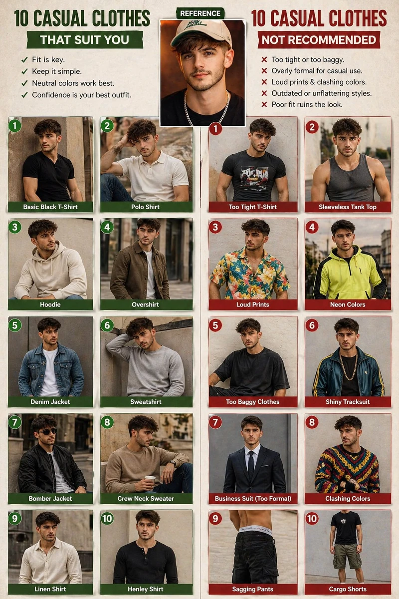 In the attached subject photo, you are looking for 10 types of casual and...