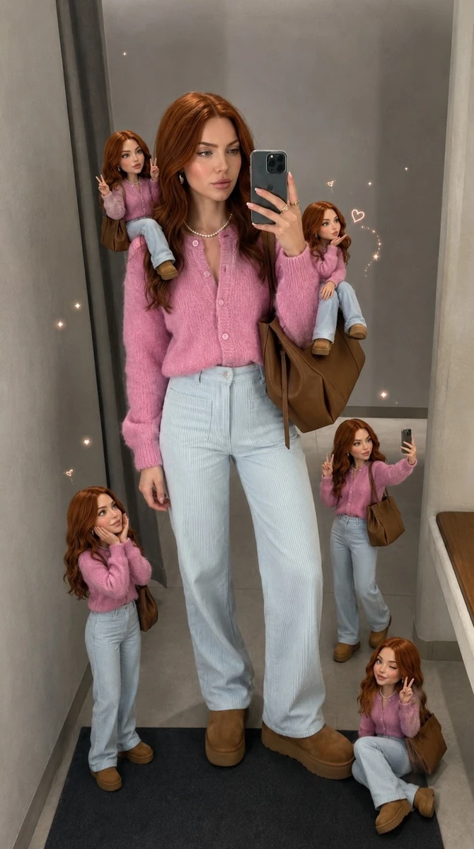 Ultra-detailed fantasy fashion portrait of a stylish red-haired woman tak...