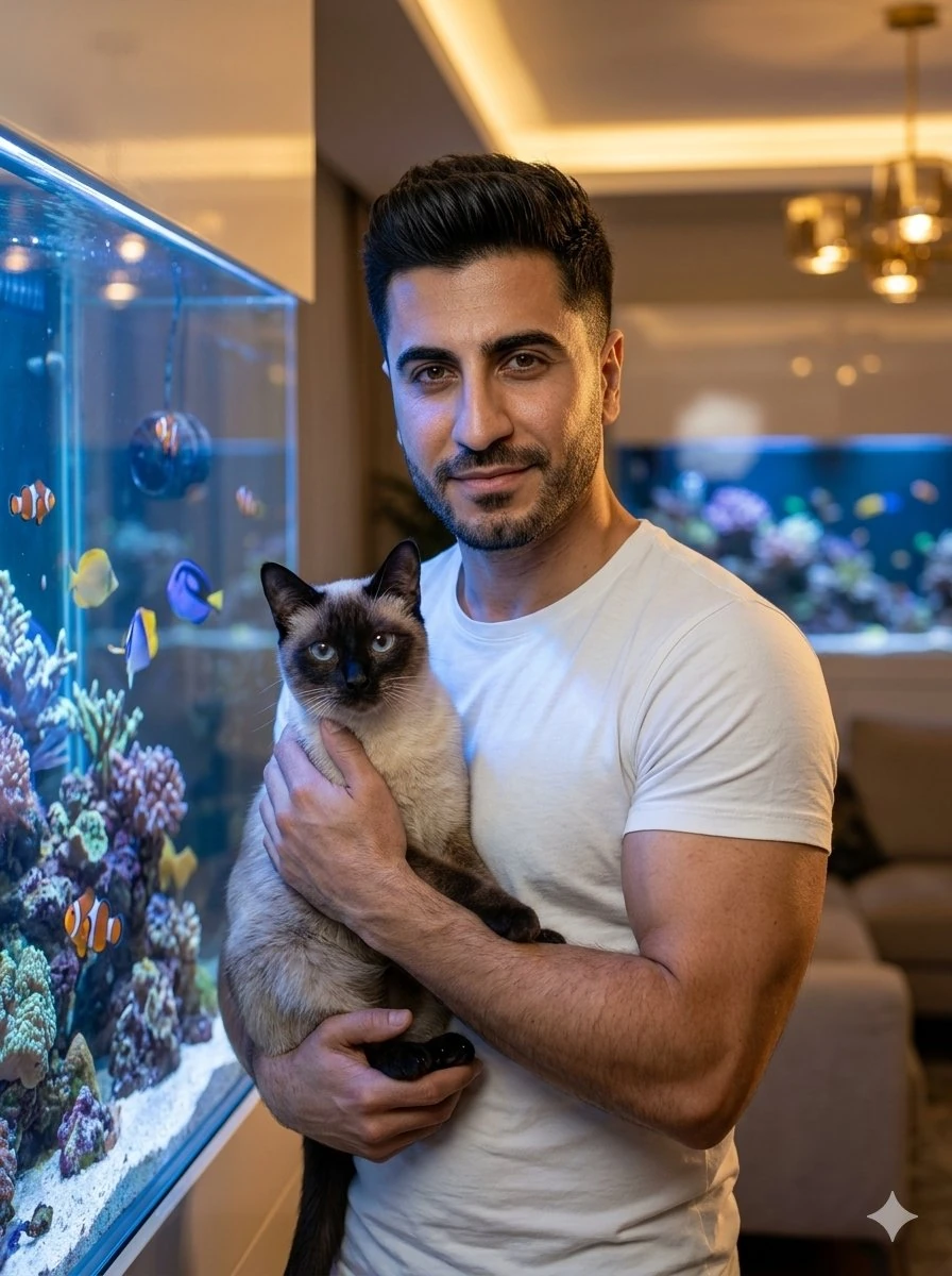 A handsome, stylish Pakistani man in his late 20s to early 30s, sharp fac...