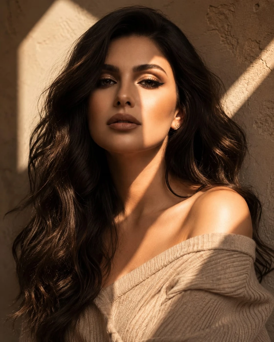 Ultra-realistic editorial portrait of the same woman from the reference i...