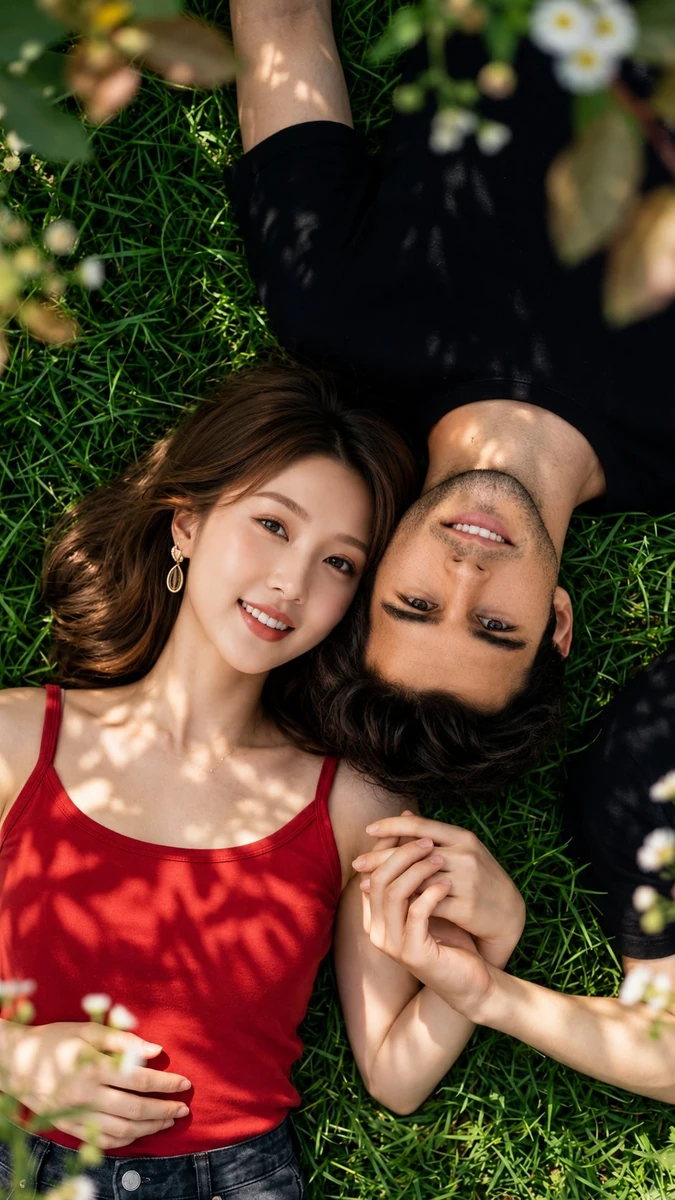 > Ultra-realistic lifestyle couple portrait captured from a perfectly...