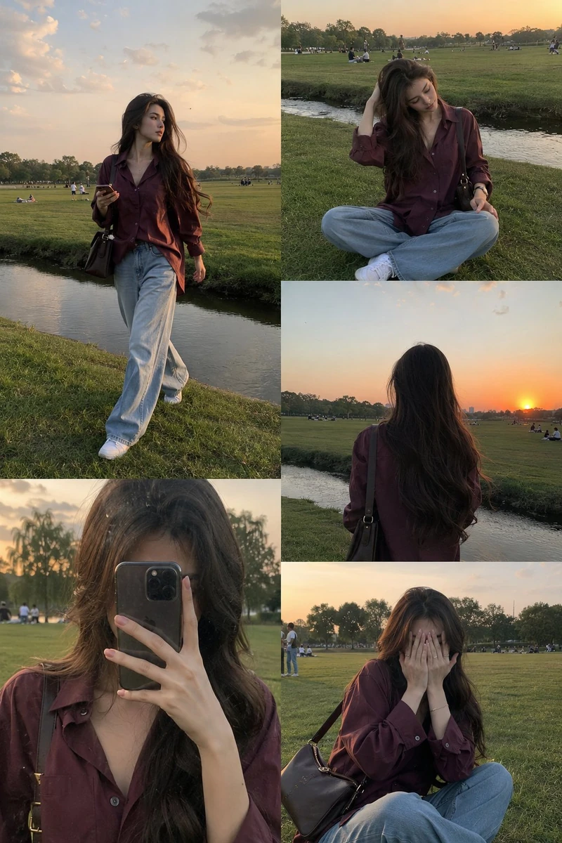Ultra realistic lifestyle fashion collage of a beautiful young woman in a...
