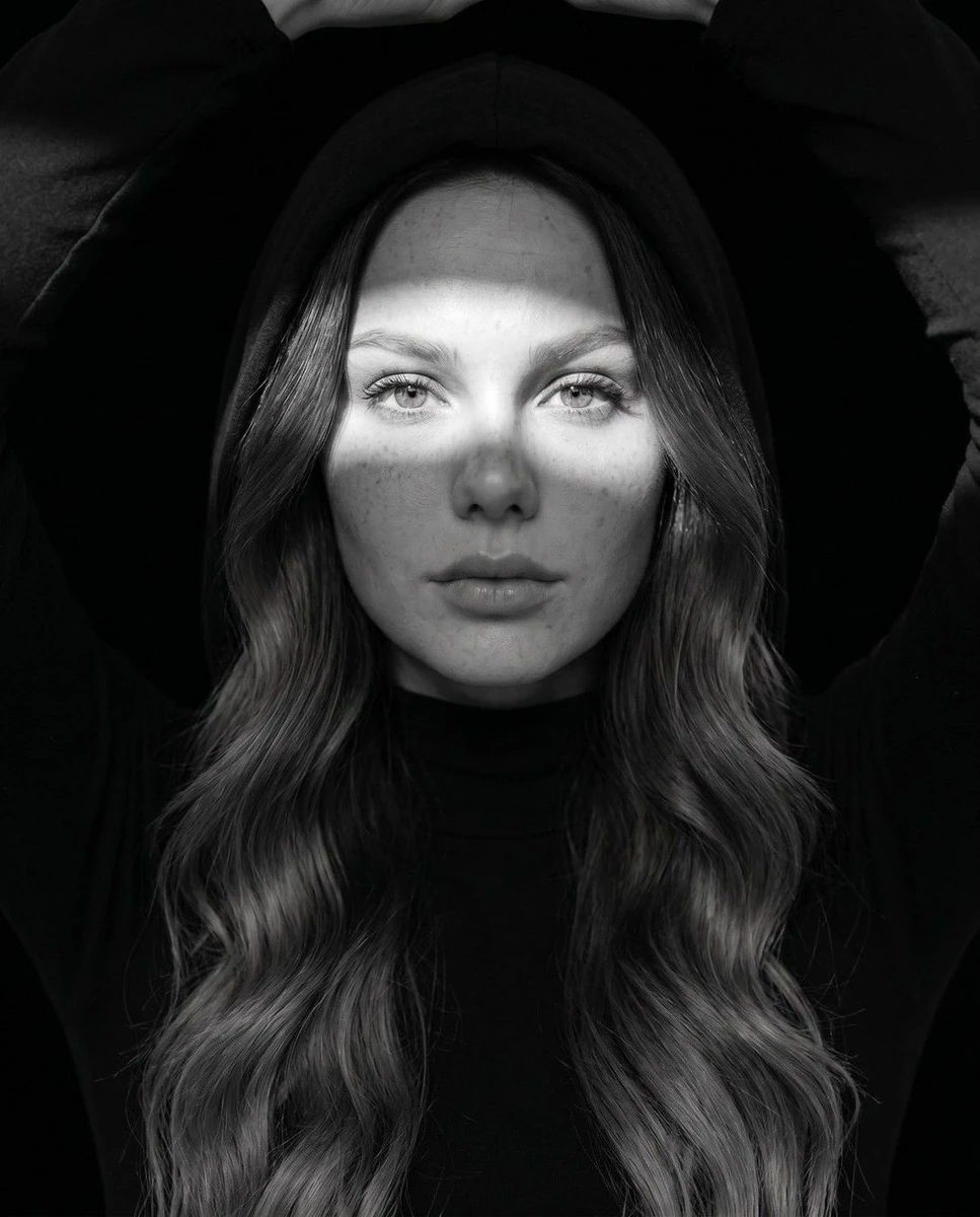 Ultra-realistic fine art black-and-white portrait, editorial fashion phot...