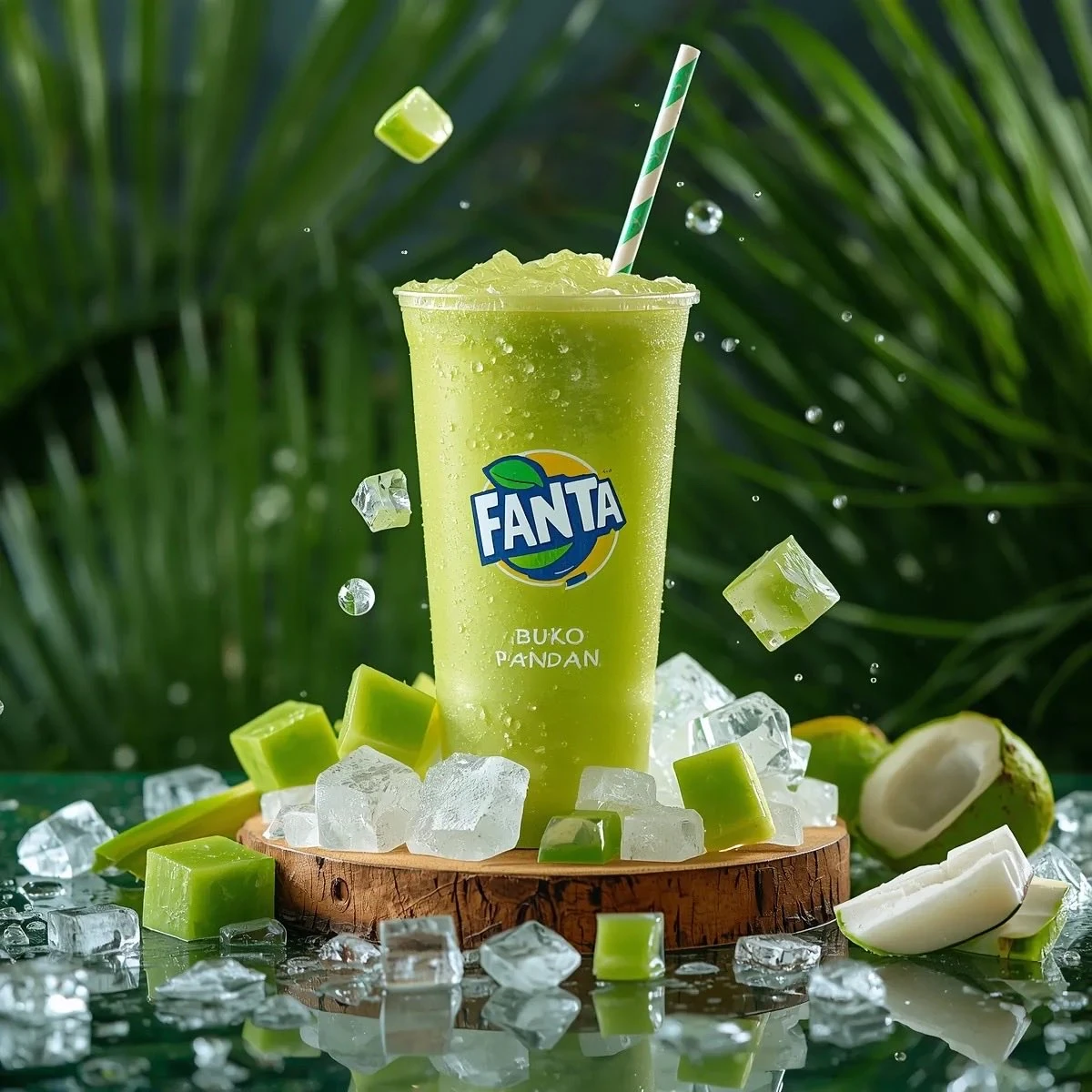 Ultra-realistic commercial product photography of a cold green tropical d...