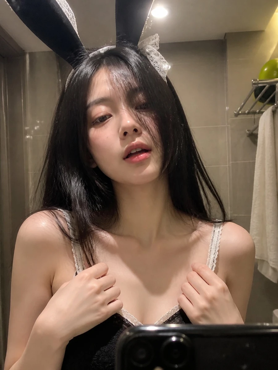 "subject": { "description": "A young adult woman taking a close bathroom...