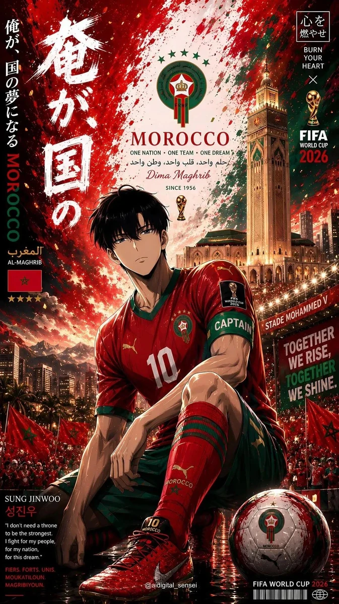 A powerful anime male football captain sits in the foreground in a domina...